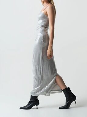 NAF NAF Silver Sequin Maxi Slip Dress